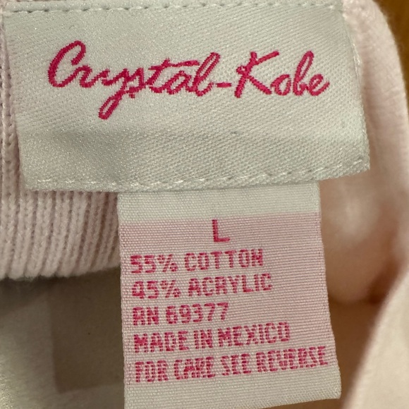 VINTAGE Crystal Kobe Pink Floral Embroidered Cardigan Sweater Buttons Women’s L - Picture 6 of 13